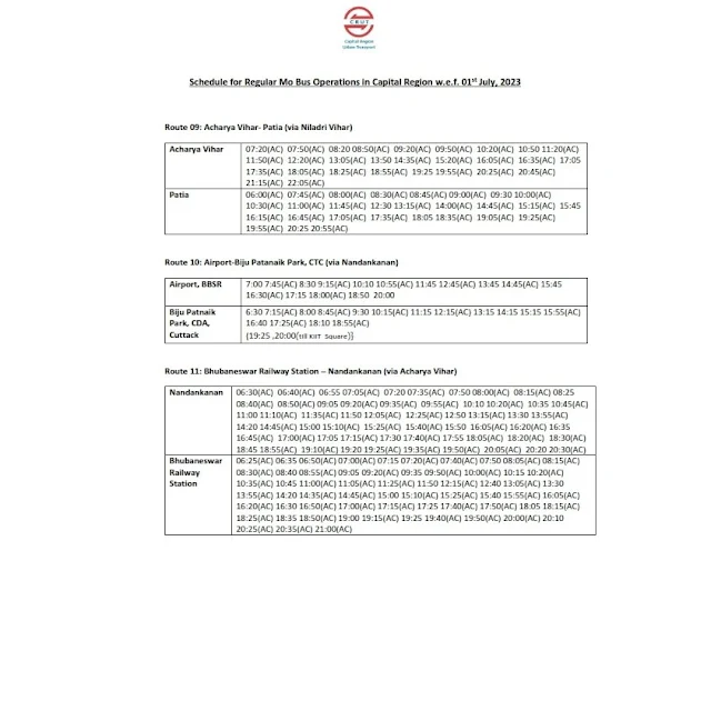 Mo Bus Timetable update July 2023 Bhubaneswar Cuttact Puri  5