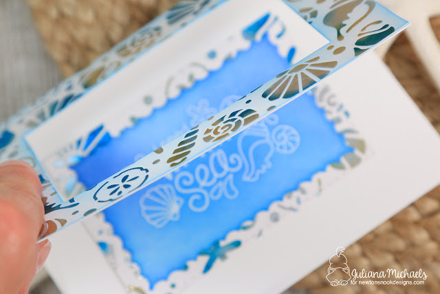 Vitamin Sea Foiled Window Card by Juliana Michaels featuring Newton's Nook Designs Vitamin Sea Stamp Set and Seashell Stencil