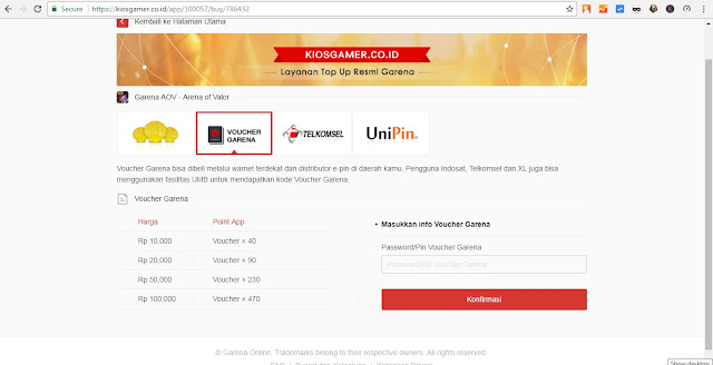 Cara Tukar Garena Shell dengan Voucher AOV