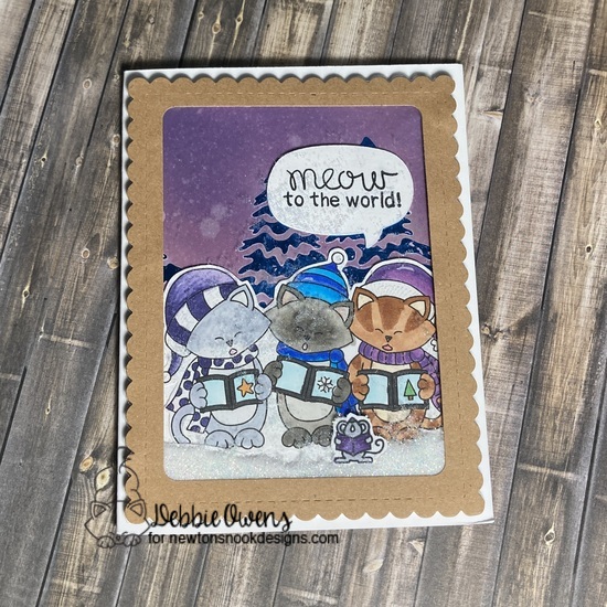 Meow to the world by Debbie features Evergreens, Speech Bubble, Caroling Newton, Land Borders, and Frames & Flags by Newton's Nook Designs; #inkypaws, #newtonsnook, #catcards, #holidaycards, #cardmaking, #christmascards