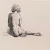 Seated Nude on Cream Paper - original charcoal life drawing