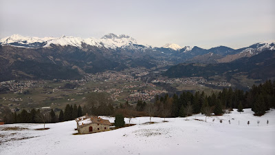 View from Rifugio San Lucio toward the Presolana mountain range.