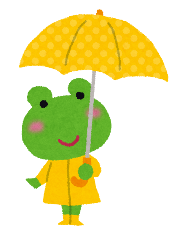 傘をさしたカエルのキャラクターのイラスト かわいいフリー素材集