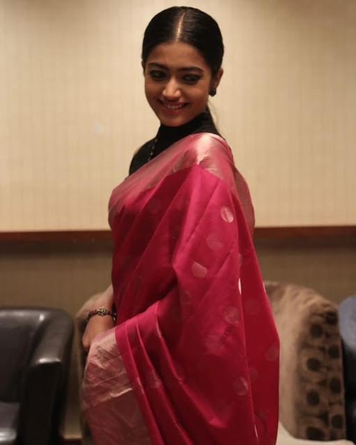 Rashmika Mandanna looking radiant in a pink saree