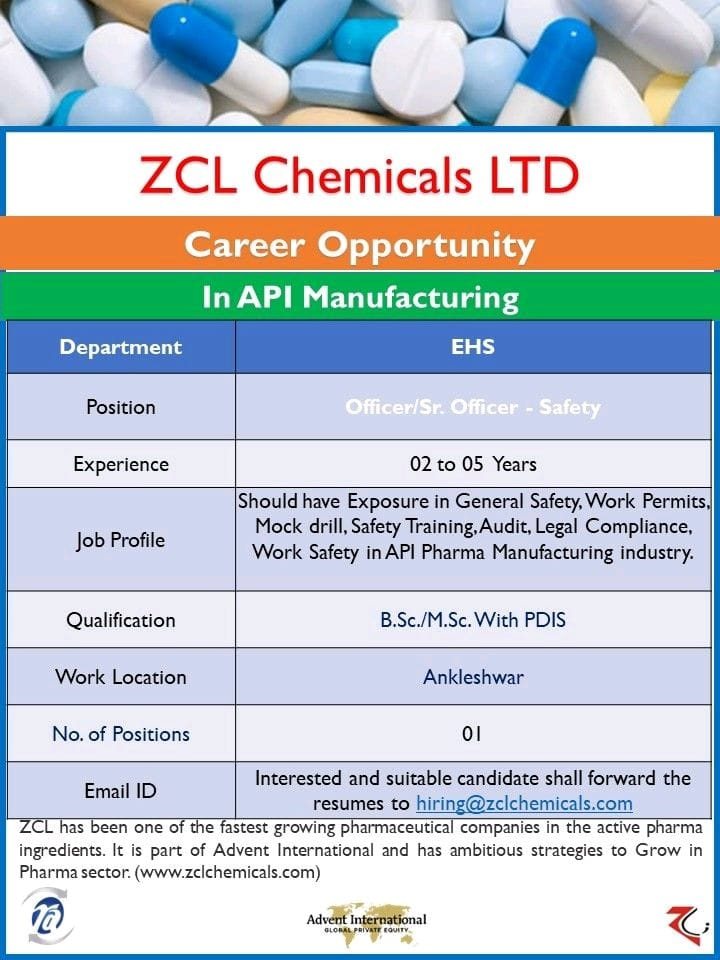 Job Availables, ZCL Chemicals Ltd Job Vacancy For BSc/ MSc/ B Pharm/ M Pharm