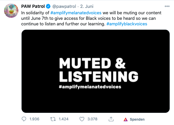 Paw Patrol Tweet betreffend BLM