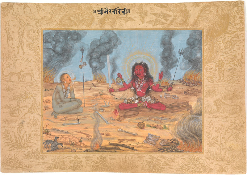 The Goddess Bhairavi Devi with Shiva, 17th Century Mughal Painting