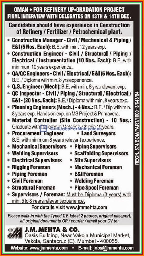 Refinery job vacancies for Oman