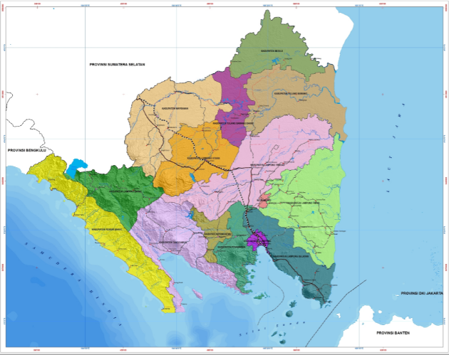 Letak Geografis Kabupaten dan kota di Provinsi Lampung