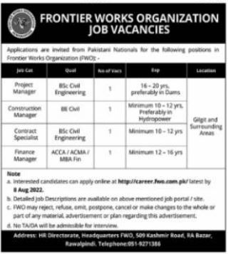 Frontier Works Organization FWO latest jobs