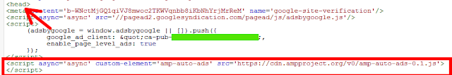 amp ad code in head tag