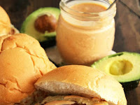 CHICKEN AVOCADO BURGER WITH CHIPOTLE YOGURT SAUCE