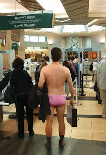 Man stripped down to underpants, waiting to pass airport security