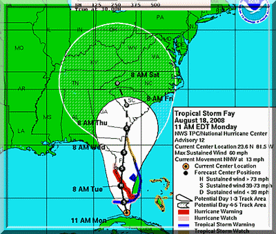 Fay, Florida, USA, Kuba,Hurrikan, Hurrikansaison 2008, Hurricane, Sturm, storm, tormenta, Zyklon, Mexiko, Mexico, Tropische Depression, Sturm, Prognose, Zugbahn, Pazifik, Atlantik, forecast, Vorhersage