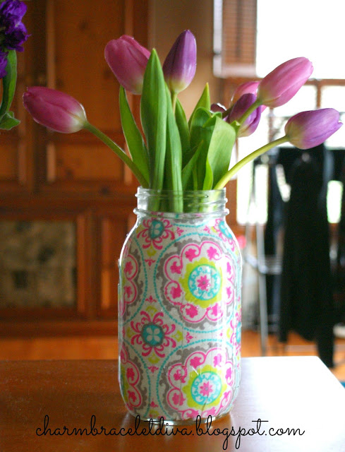 mason jar vase floral material purple tulips