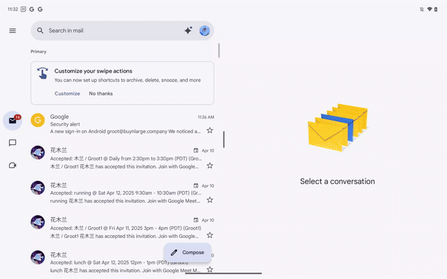 Gmail Adjustable Layout Android Tablet Foldable