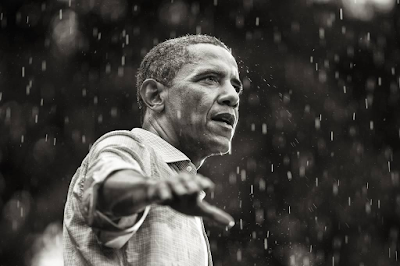 photo of President Barack Obama campaigning in the rain, Glen Allen, Virginia, 2012 by Brooks Kraft