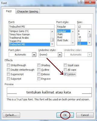 Cara Menyembunyikan Kata di Ms Word