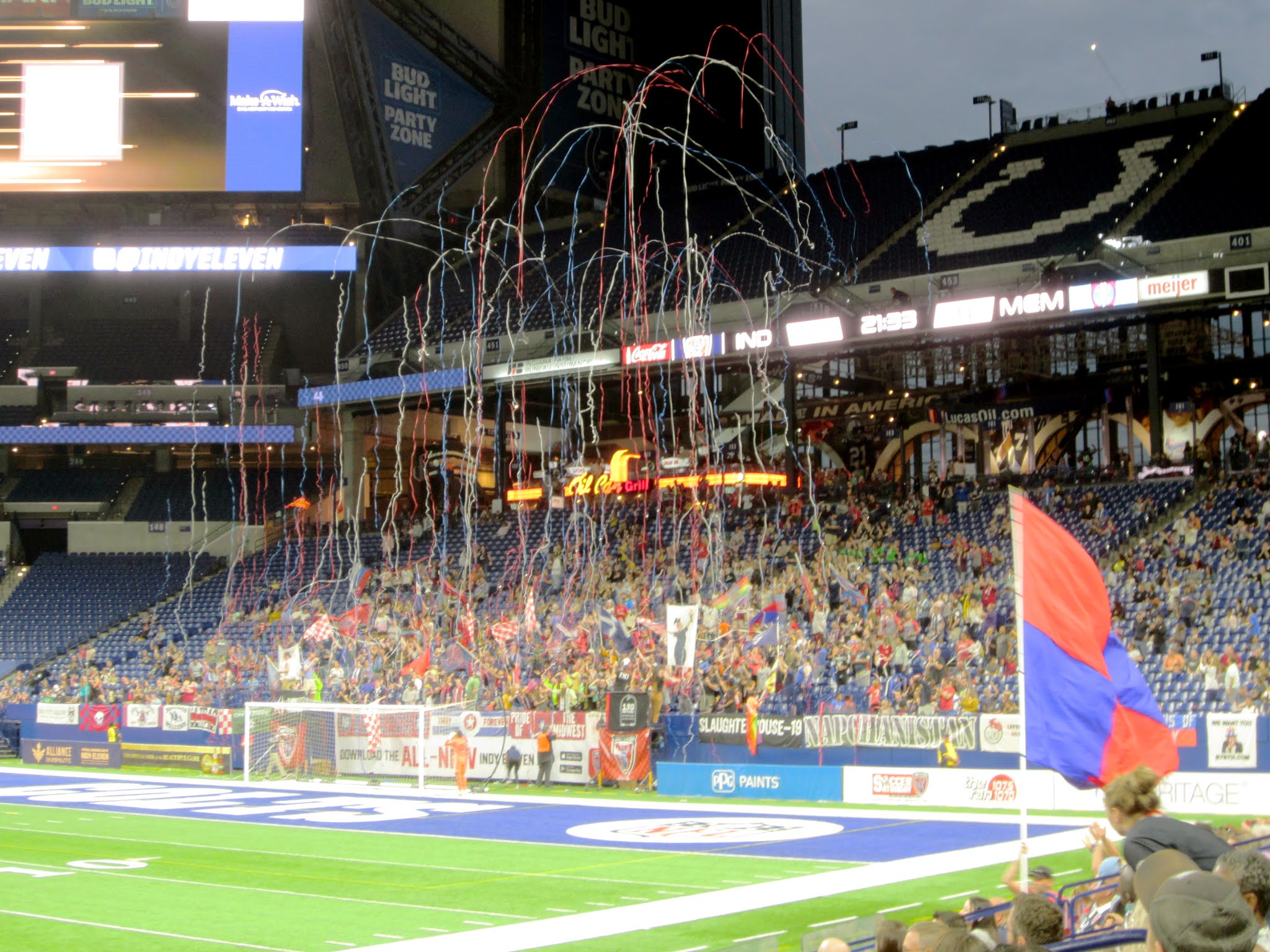 Brickyard Battalion celebrates a goal at Lucas Oil Stadium