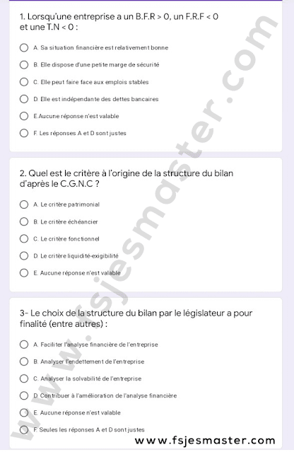 Exemple de Concours Master Sciences de Gestion 2021-2022 - Fsjes Agdal