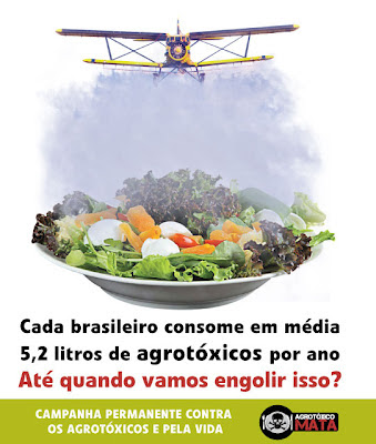 Cada brasileiro consome 5,2 litros de agrotóxicos por ano. Veneno na sua comida.