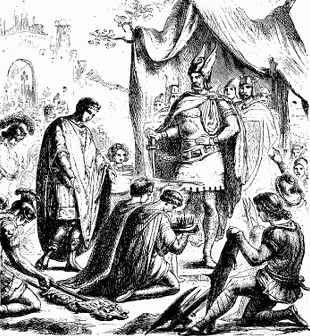 Romulus Augustus resigning the crown before Odovacar