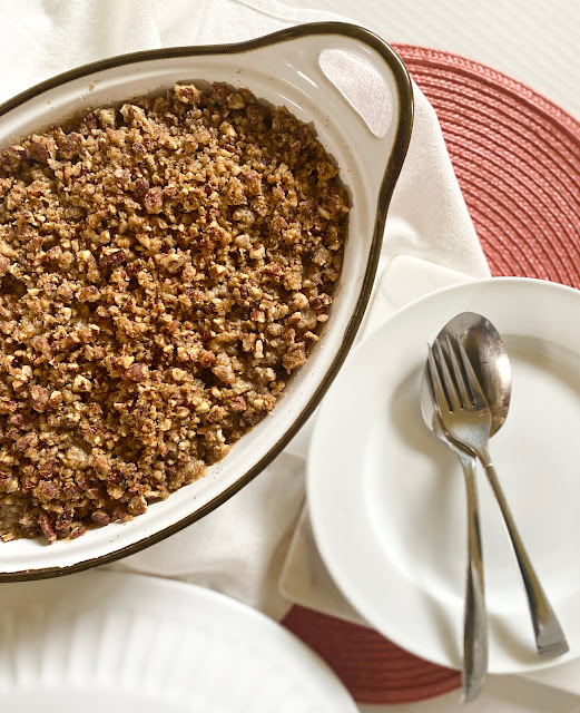 Table setting of sweet potato casserole