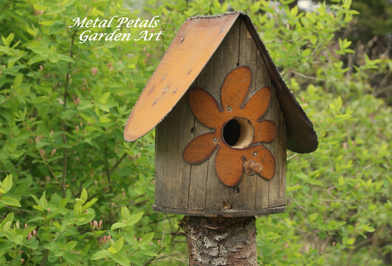 Metal Petals Garden Art: Recycled Birdhouses