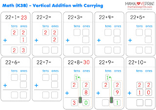 MamaLovePrint 數學工作紙 - 直式借位加法 加法進位 幼稚園工作紙 Addition With Carrying Math Kindergarten Worksheets Exercises Activities Kindergarten Worksheet Free Download