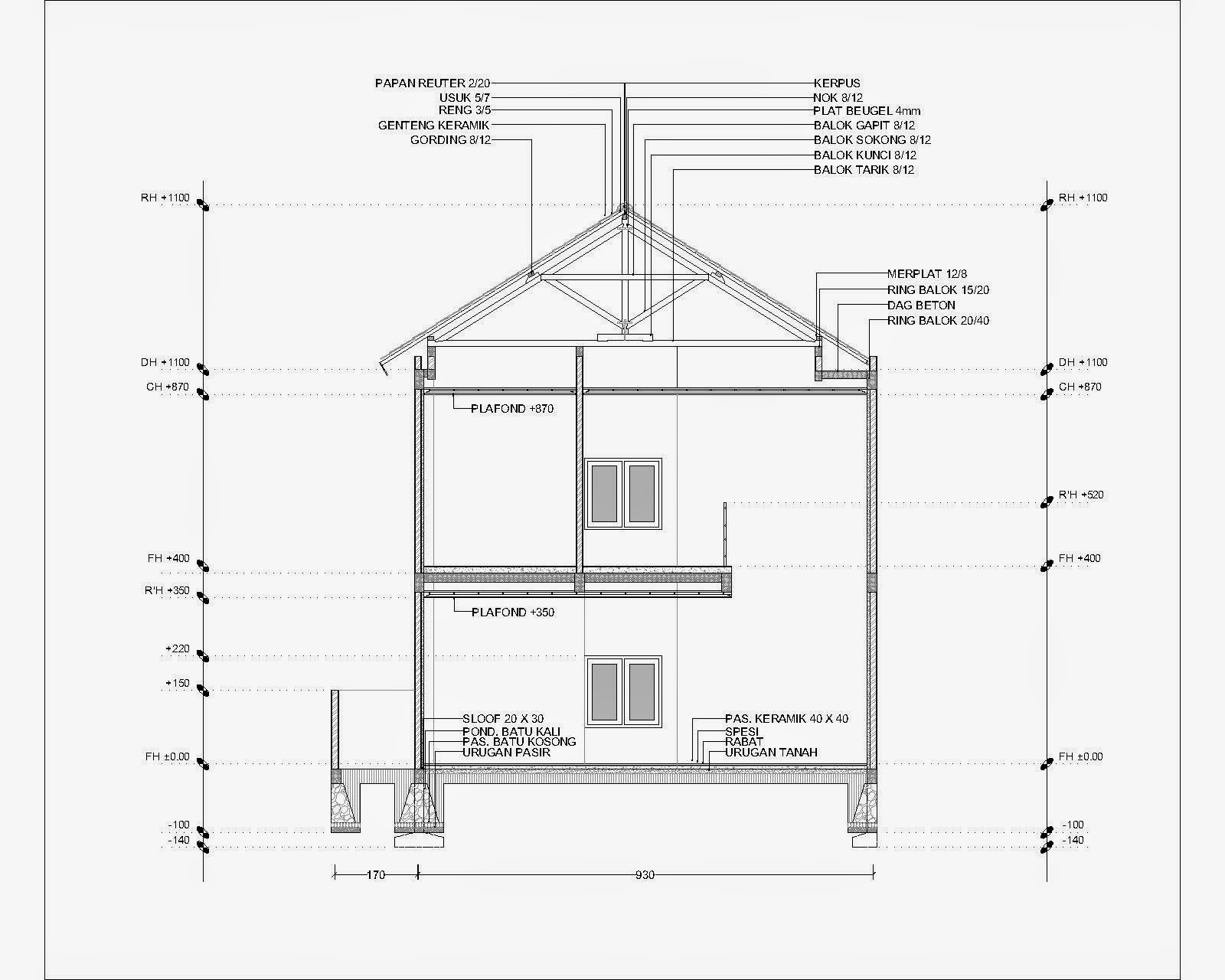 Contoh Gambar  Potongan  Rumah  Minimalis menggunakan Autocad 