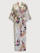 <br />Old Shanghai Women's Kimono Robe - Peacock & Blossoms (Long)