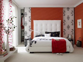 habitación blanco rojo negro