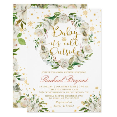  Winter Floral Baby Its Cold Outside Baby Shower Invitation