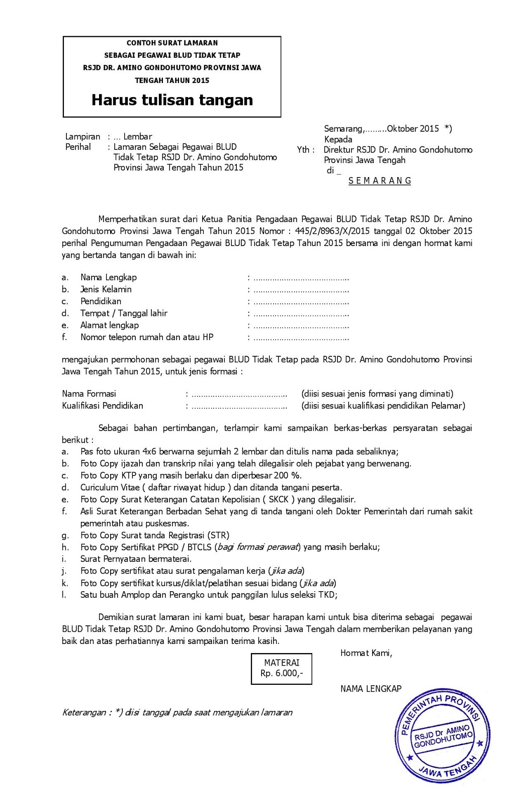 Contoh Surat Lamaran Cpns Provinsi Jawa Tengah Qwerty