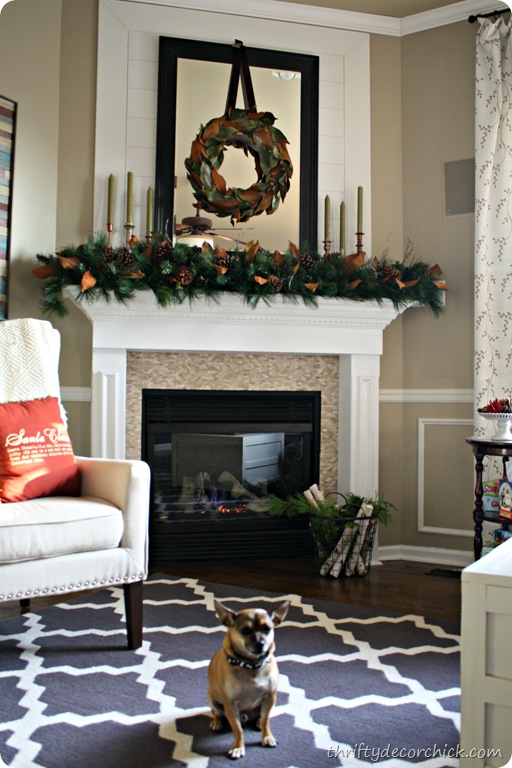 natural magnolia Christmas mantel 