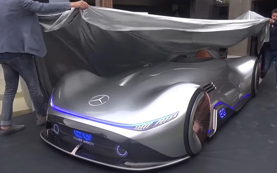 Sighting of the Mercedes-Benz EQ Sensual Body with Silver Arrow color 