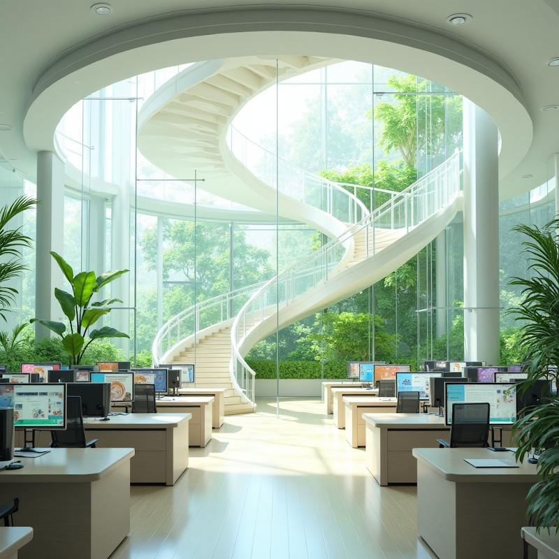 A Fal API node Flux.1[dev] illustration of an office with green plants. Compared to local, the composition is simplified, and the image appears whiter.