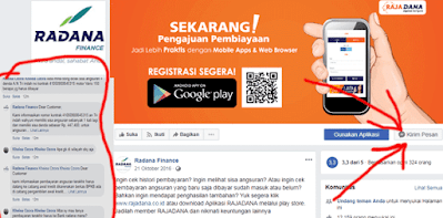 menanyakan sisa angsuran radana di facebook