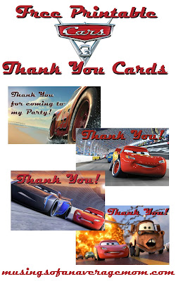 free printable cars 3 thank you cards