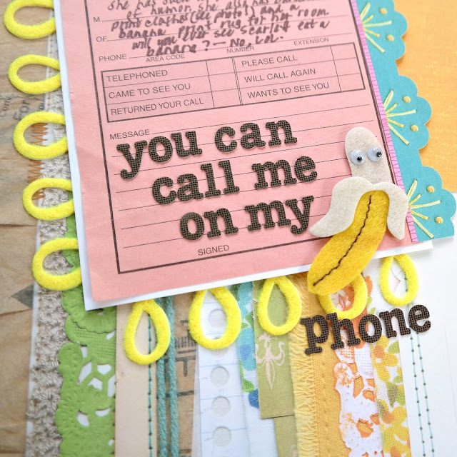 Telephone Message Card with Scrapbook Layout Journaling and Banana Phone Felt Title