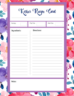 Kosher Recipe Cards - Free Printable Digital Files - Floral Watercolor Multicolor - Theme