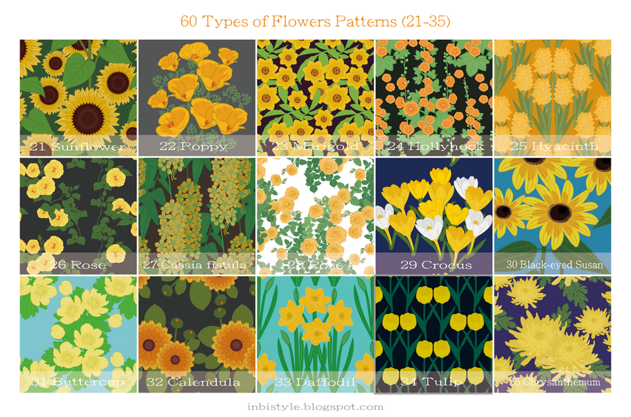 60 Types of Flowers Patterns (21-35)