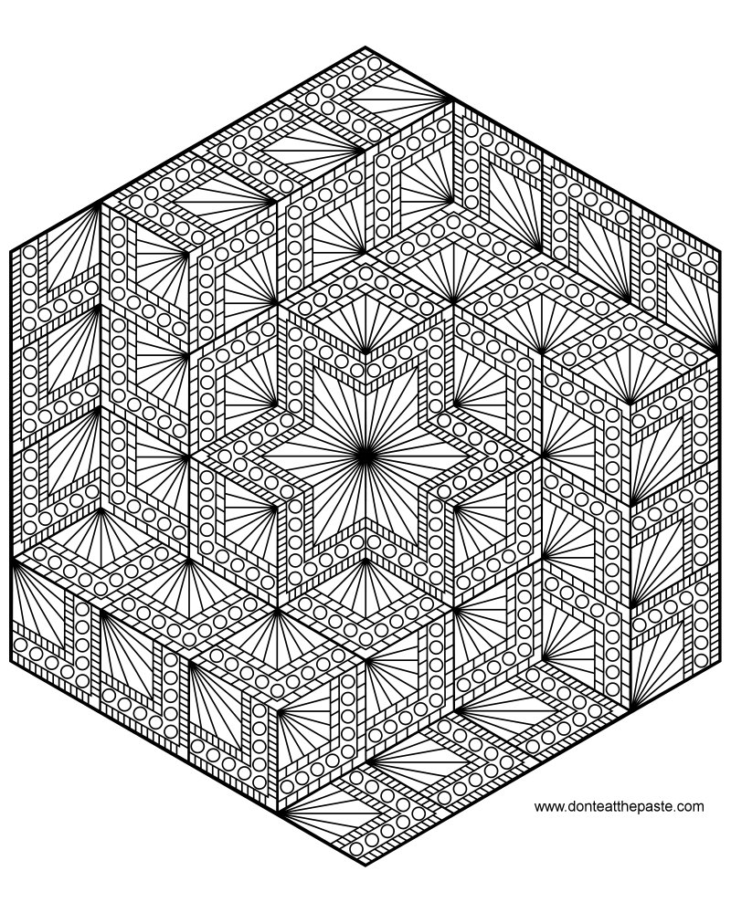 Diamond hexagon geometric mandala to color- also available in a larger transparent PNG.