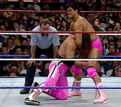 WWF UK Rampage 1992 - The Model Rick Martel gets the better of Intercontinental Champion Bret Hart