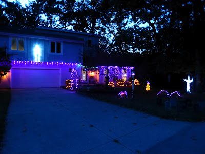 yard, tombstones, pumpkins, lights, led, holiday, night