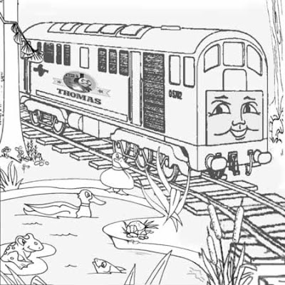 4 The Train Boco the diesel engine at Sodor duck pond frogs and fish colouring pages kids activity