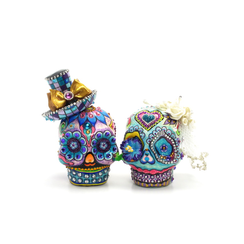 Day of the Dead Brides and Grooms Skull wedding cake topper Dia De Los 