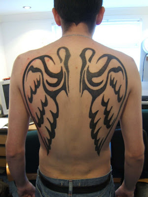 mens back tattoos. angel wing tattoo. tribal