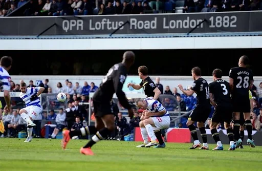 QPR midfielder Adel Taarabt scores from a free-kick against Tottenham