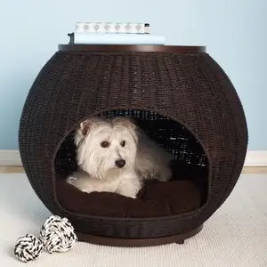 THE REFINED CANINE Igloo Rattan Dog Bed